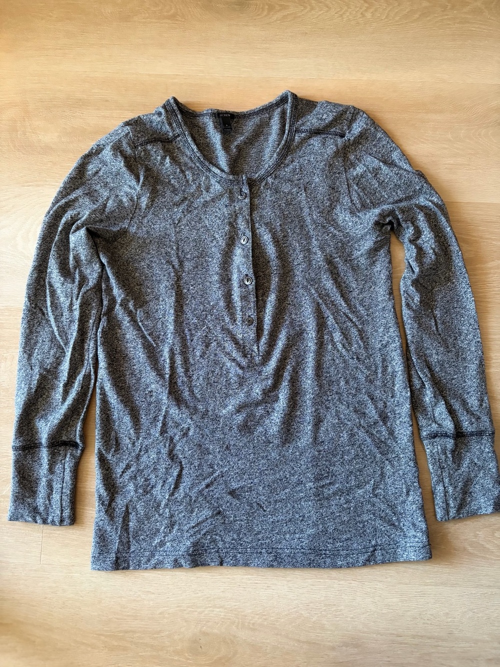 J.Crew Interlock Cotton Henley Gray Marled Top Size S
